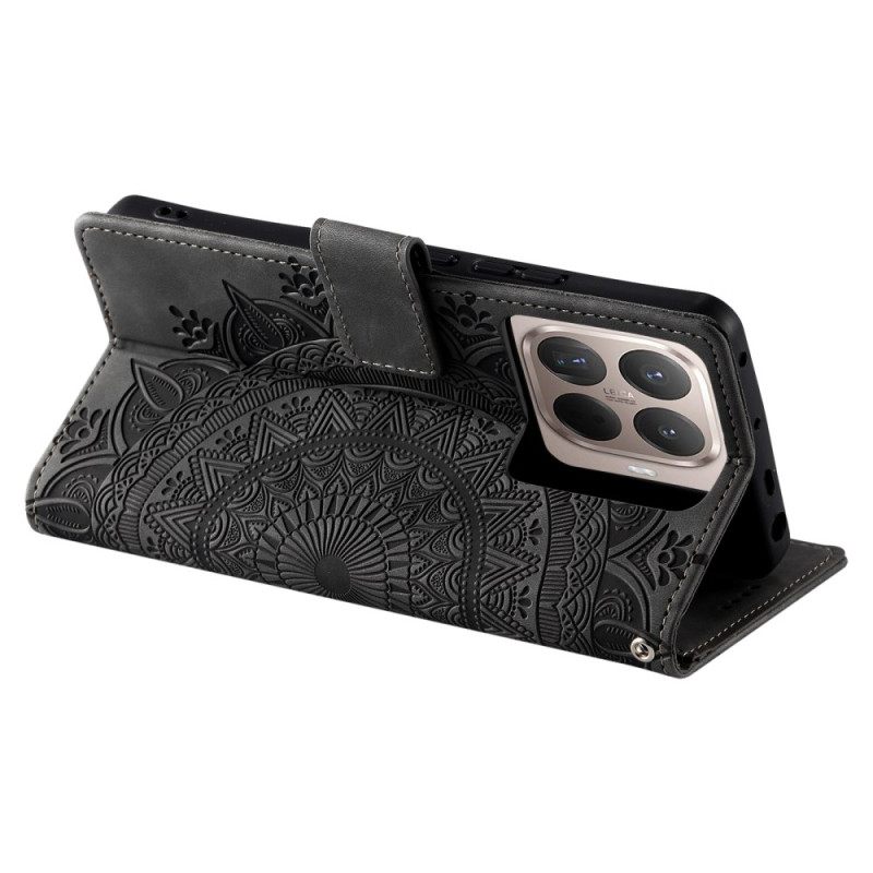 Δερματινη Θηκη Xiaomi 15t Pro Εφέ Σουέτ Mandala Σιλικόνης