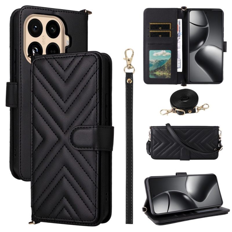 Δερματινη Θηκη Xiaomi 15t Pro Καπιτονέ Με Λουράκι Και Λουράκι Καρπού