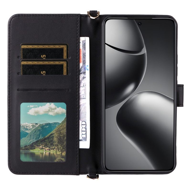 Δερματινη Θηκη Xiaomi 15t Pro Καπιτονέ Με Λουράκι Και Λουράκι Καρπού