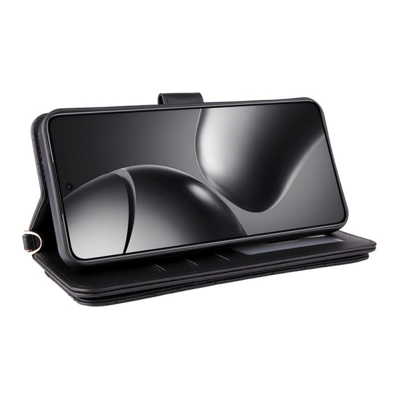 Δερματινη Θηκη Xiaomi 15t Pro Καπιτονέ Με Λουράκι Και Λουράκι Καρπού