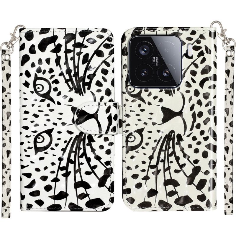 Δερματινη Θηκη Xiaomi 15t Pro Λεοπάρ Λουράκι Σιλικόνης