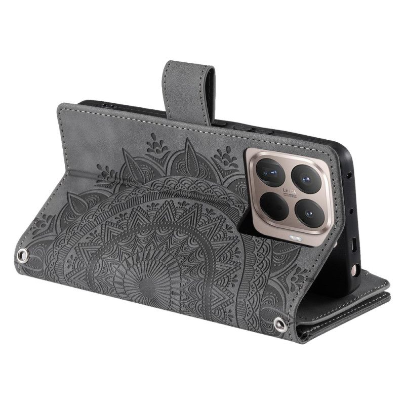 Δερματινη Θηκη Xiaomi 15t Pro Πορτοφόλι Με Εφέ Σουέτ Mandala