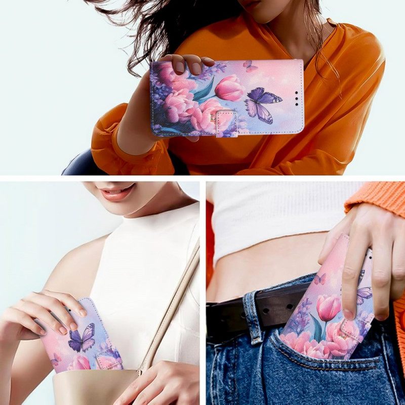 Δερματινη Θηκη Xiaomi 15t Pro Τουλίπες Και Πεταλούδες Σιλικόνης