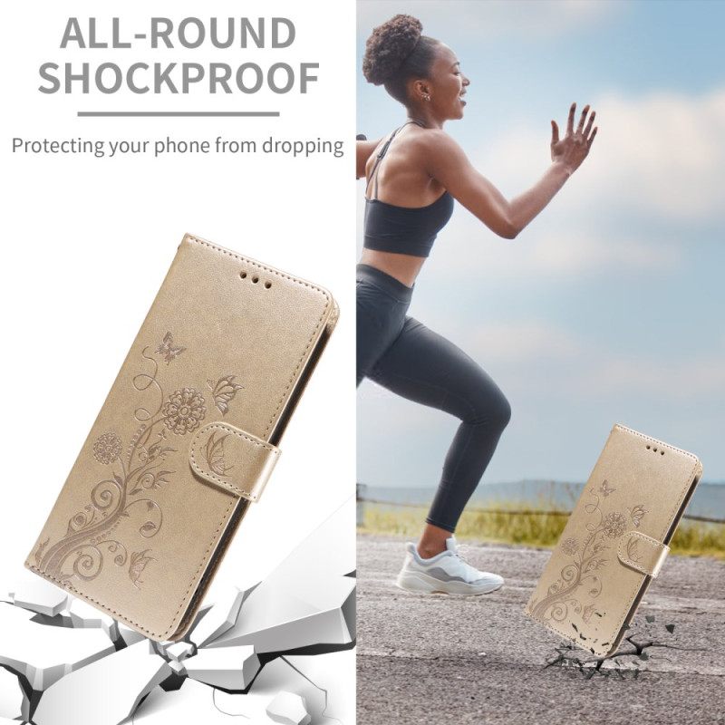 Δερματινη Θηκη Vivo X300 Pro Σχέδιο Με Λουλούδια Και Πεταλούδα