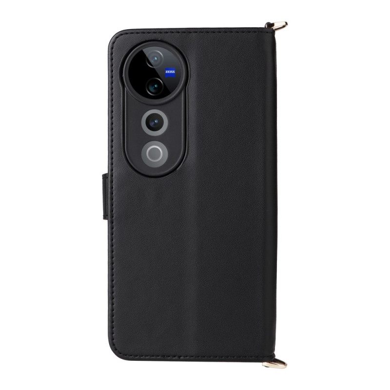 Δερματινη Θηκη Vivo V40 5g Καπιτονέ Με Λουράκι Και Λουράκι Ώμου Σιλικόνης