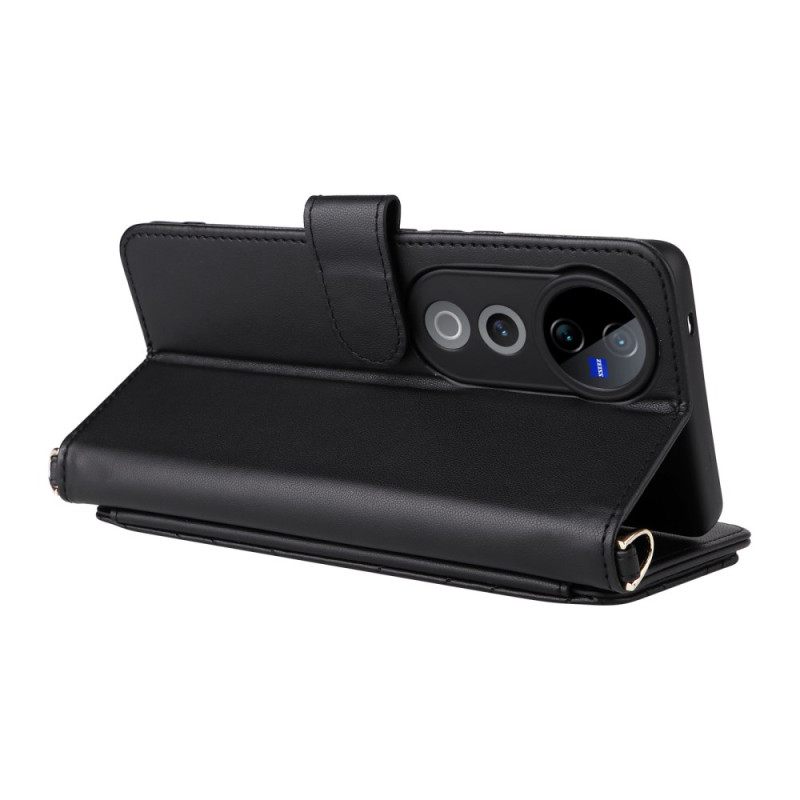 Δερματινη Θηκη Vivo V40 5g Καπιτονέ Με Λουράκι Και Λουράκι Ώμου Σιλικόνης