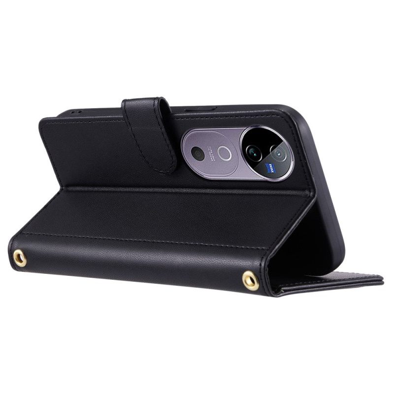 Δερματινη Θηκη Vivo V40 5g Καπιτονέ Με Λουράκια Σιλικόνης