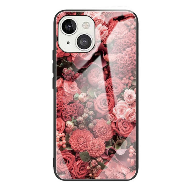 Θήκη iPhone 13 Pink Flowers Σκληρυμένο Γυαλί