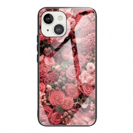 Θήκη iPhone 13 Pink Flowers Σκληρυμένο Γυαλί