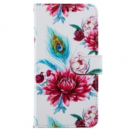 δερματινη θηκη iPhone 15 Plus με κορδονι Λουλούδια Με Λουράκι