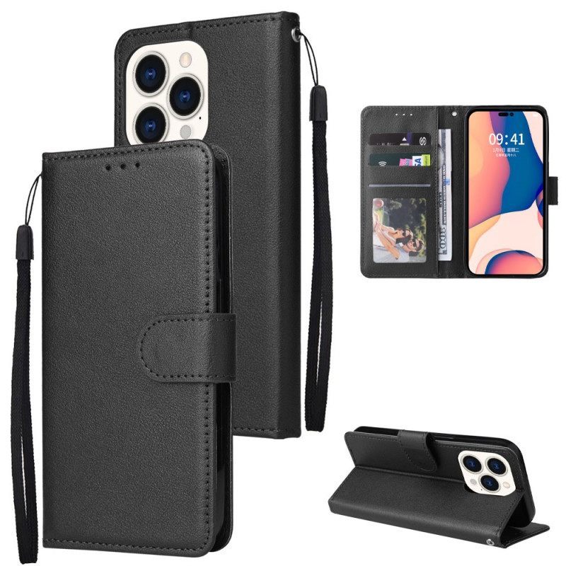 Θήκη Flip iPhone 15 Plus με κορδονι Κλασικό Δερμάτινο Στυλ Με Λουράκι