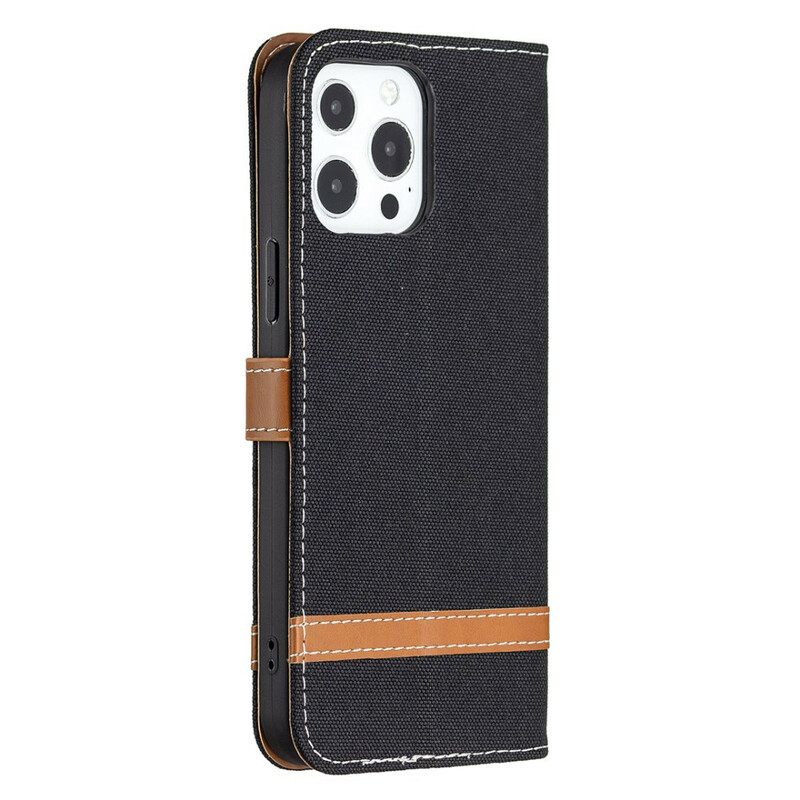 Κάλυμμα iPhone 13 Pro Max με κορδονι Λουράκι Με Εφέ Από Ύφασμα Και Δέρμα