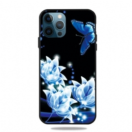 θηκη κινητου iPhone 13 Pro Max Πεταλούδα Και Μπλε Λουλούδια