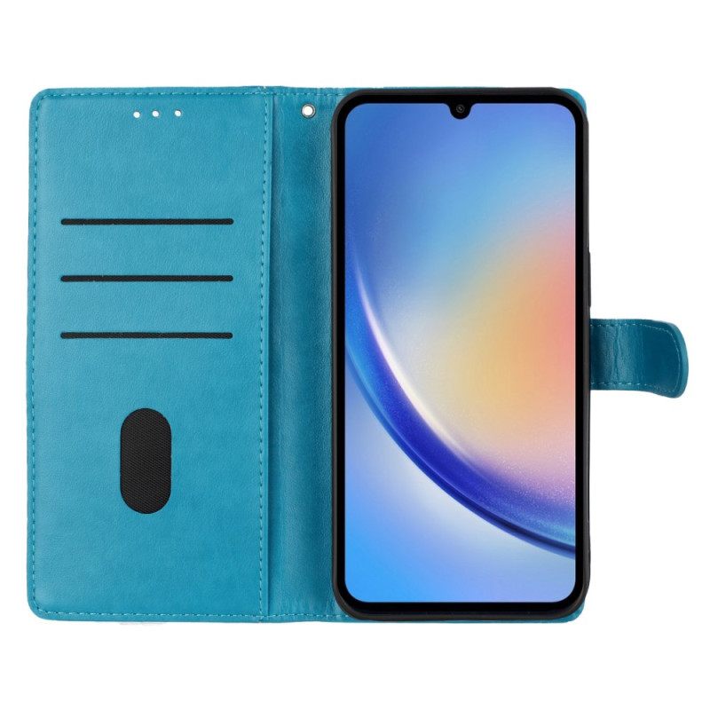 Δερματινη Θηκη Samsung Galaxy S26 Plus Σχέδιο Με Λουλούδια Και Πεταλούδα Και Κορδόνι Σιλικόνης