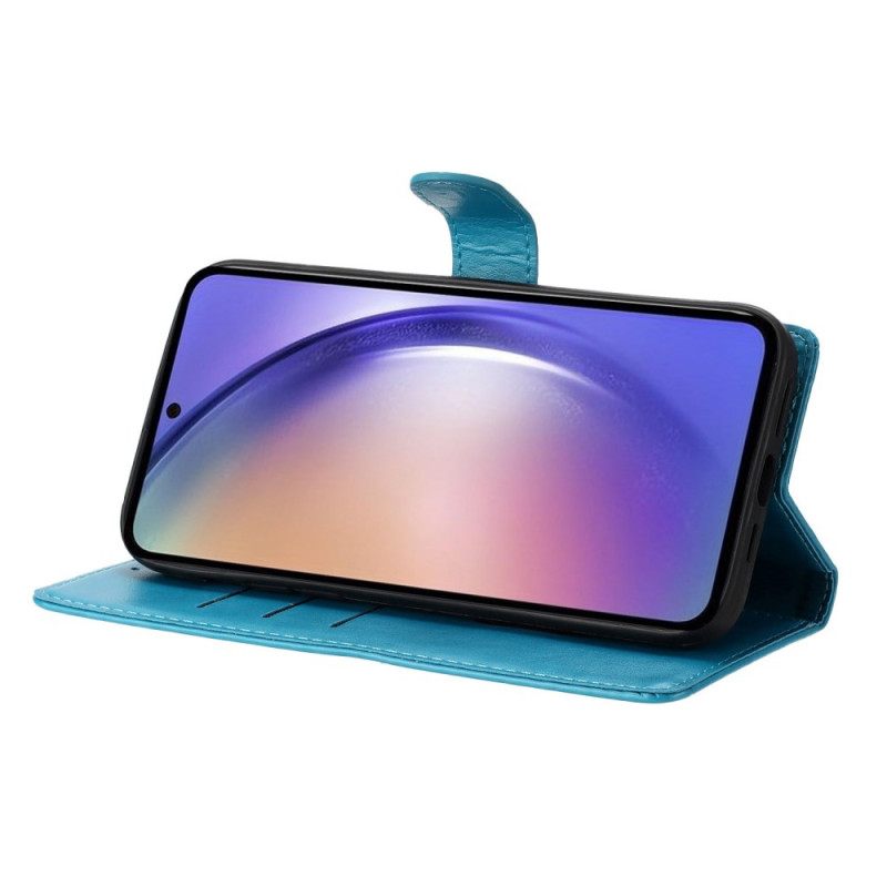 Δερματινη Θηκη Samsung Galaxy S26 Plus Σχέδιο Με Λουλούδια Και Πεταλούδα Και Κορδόνι Σιλικόνης