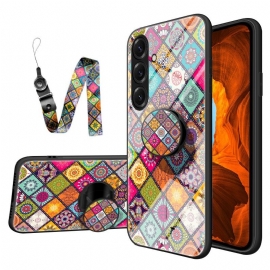 Κάλυμμα Samsung Galaxy S26 Plus Βάση Δαχτυλιδιού Και Κορδόνι Patchwork