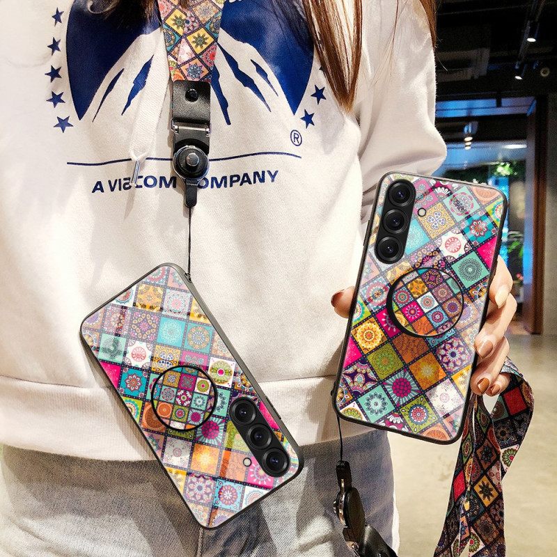 Κάλυμμα Samsung Galaxy S26 Plus Βάση Δαχτυλιδιού Και Κορδόνι Patchwork