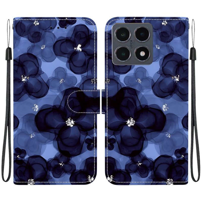 Δερματινη Θηκη Xiaomi 15t Μπλε Λουλούδια Μελανιού