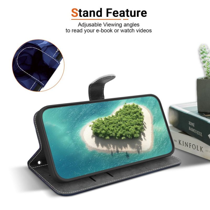 Δερματινη Θηκη Xiaomi 15t Μπλε Λουλούδια Μελανιού