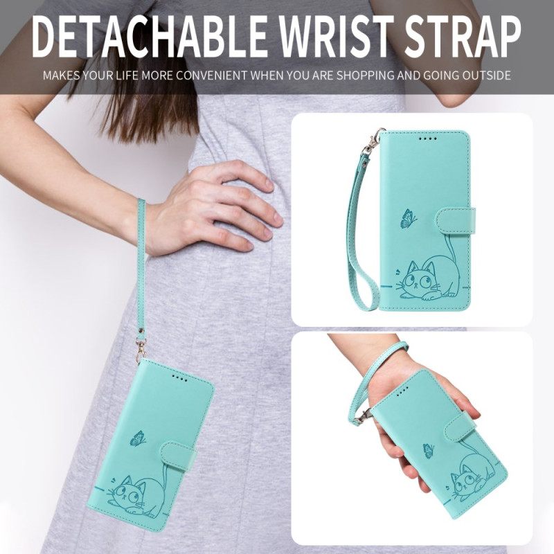 Δερματινη Θηκη Xiaomi 15t Σχέδιο Με Λουράκι Γάτας Σιλικόνης