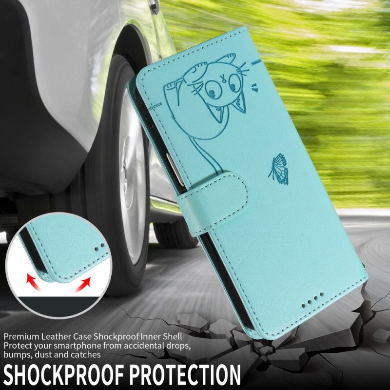 Δερματινη Θηκη Xiaomi 15t Σχέδιο Με Λουράκι Γάτας Σιλικόνης