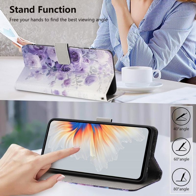 Δερματινη Θηκη Xiaomi 15t Τριαντάφυλλα Βιολέτες Σιλικόνης