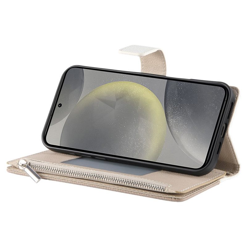 Δερματινη Θηκη Samsung Galaxy S25 Fe Δερμάτινο Πορτοφόλι Με Φερμουάρ Και Λουριά