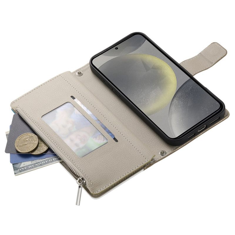 Δερματινη Θηκη Samsung Galaxy S25 Fe Δερμάτινο Πορτοφόλι Με Φερμουάρ Και Λουριά