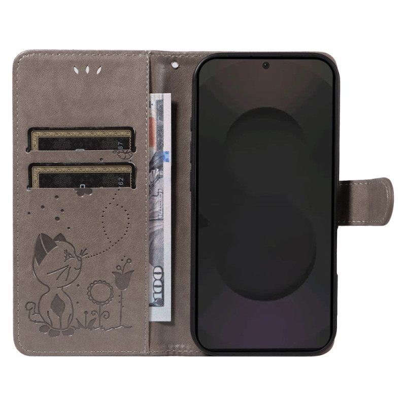 Δερματινη Θηκη Samsung Galaxy S25 Fe Γάτα Και Μέλισσα Σιλικόνης