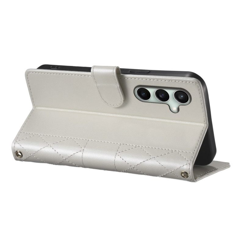 Δερματινη Θηκη Samsung Galaxy S25 Fe Καπιτονέ Πορτοφόλι Με Λουριά Σιλικόνης