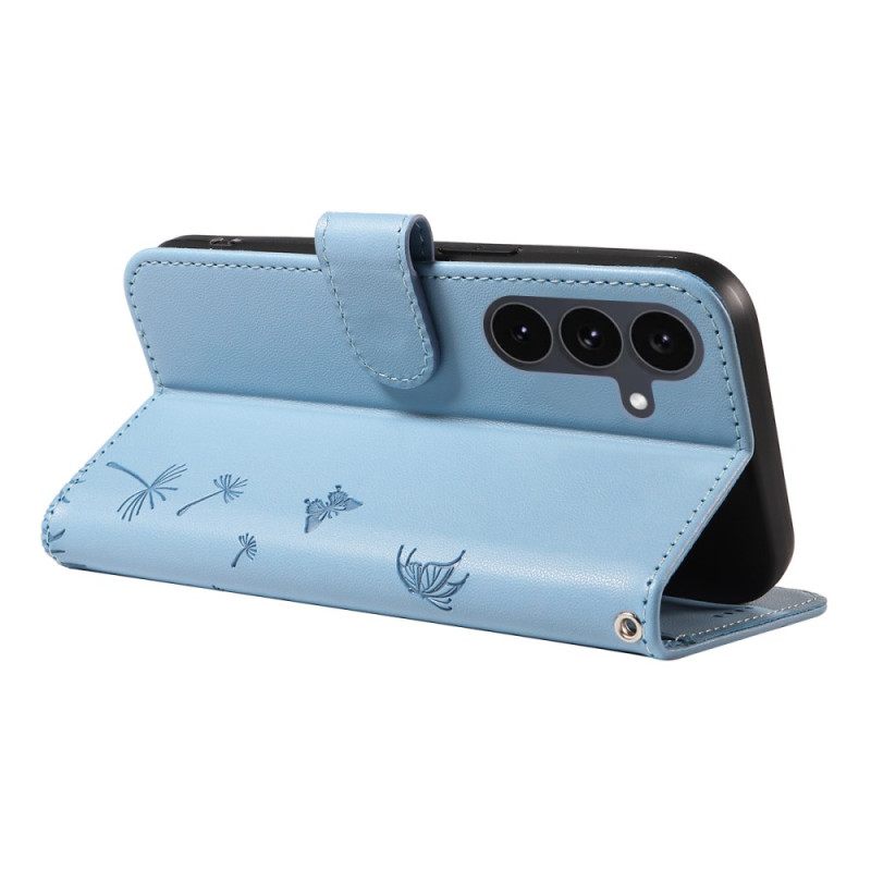 Δερματινη Θηκη Samsung Galaxy S25 Fe Σχέδιο Πικραλίδας Με Λουρί Σιλικόνης