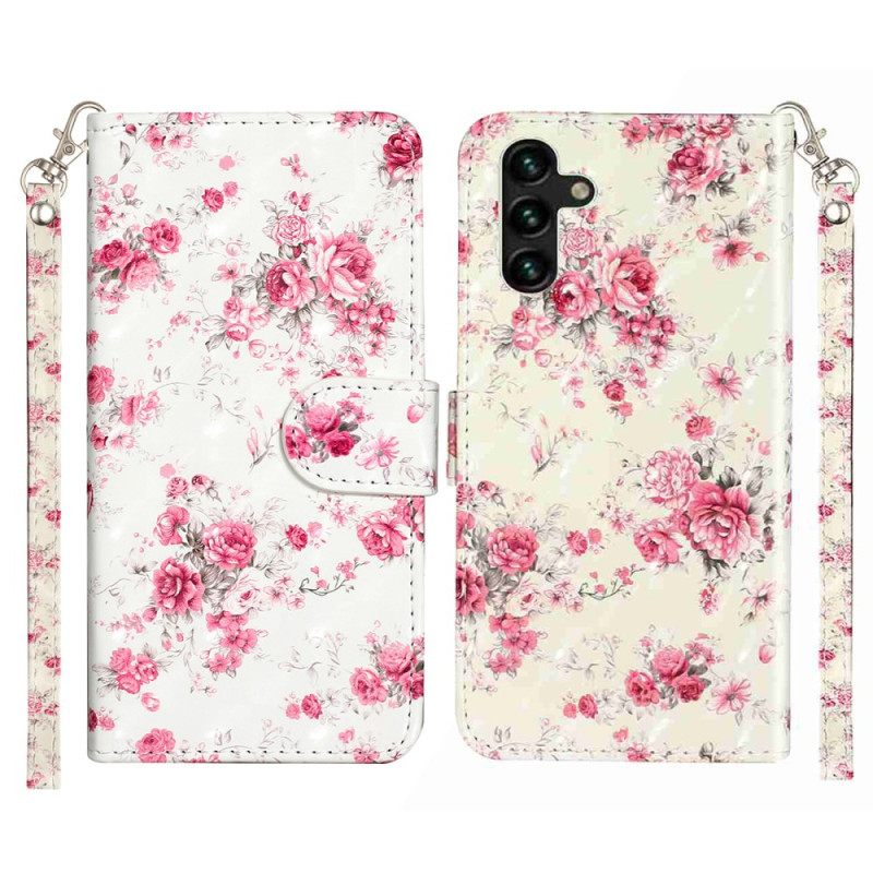 Δερματινη Θηκη Samsung Galaxy S25 Fe Τριαντάφυλλα Με Κορδόνι