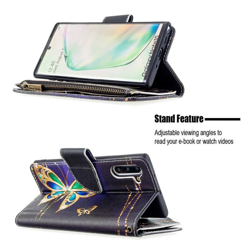 Κάλυμμα Samsung Galaxy Note 10 Τσέπη Με Φερμουάρ Πεταλούδες