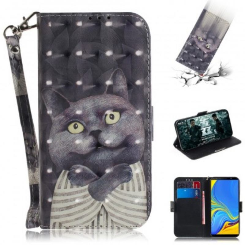 δερματινη θηκη Samsung Galaxy A7 με κορδονι Γκρι Strappy Cat