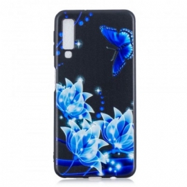 Θήκη Samsung Galaxy A7 Πεταλούδα Και Μπλε Λουλούδια