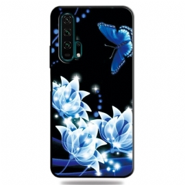 Θήκη Honor 20 Pro Πεταλούδα Και Μπλε Λουλούδια