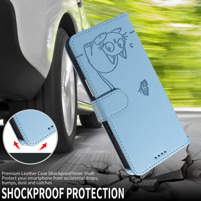 Δερματινη Θηκη Vivo X200 Fe Χαραγμένη Γάτα Με Λουράκι Σιλικόνης