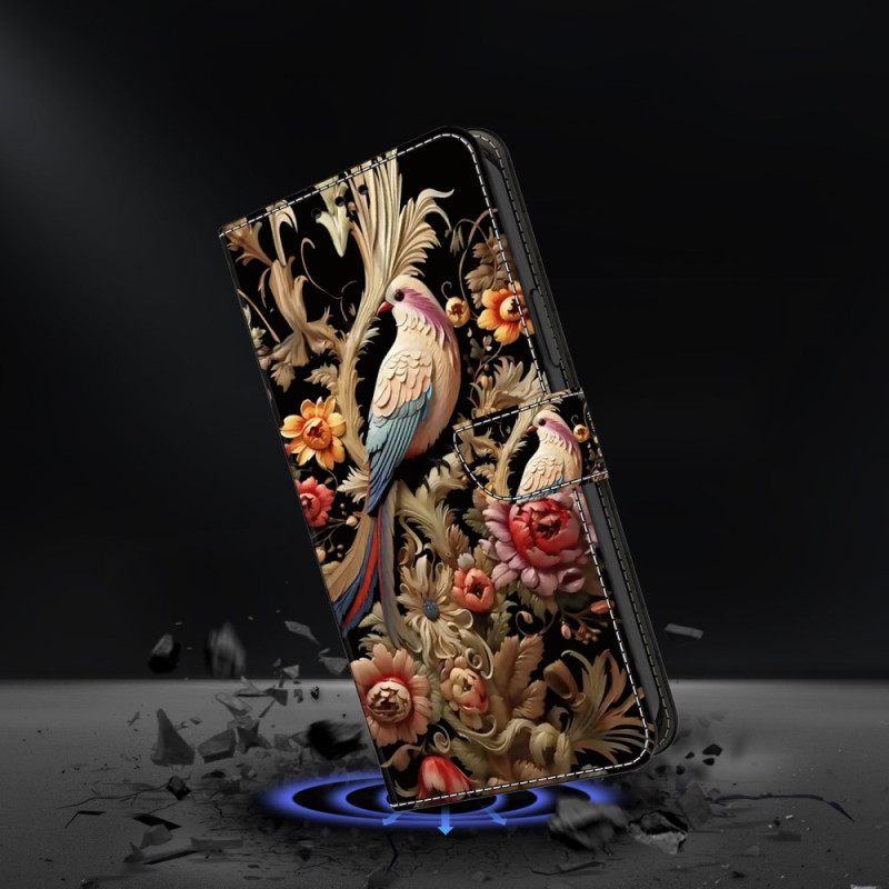 Δερματινη Θηκη Honor X9b / Magic 6 Lite Τρύγος Λουλουδιών Και Πουλιών Σιλικόνης