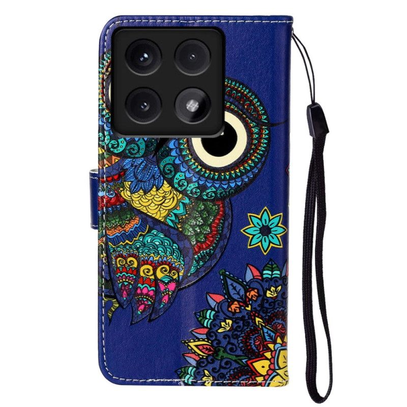 Δερματινη Θηκη Xiaomi 14t Κουκουβάγια Με Κορδόνι Σιλικόνης