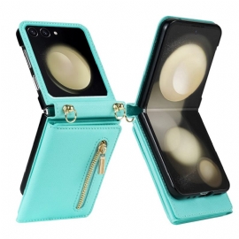 Δερματινη Θηκη Samsung Galaxy Z Flip 7 Πορτοφόλι Και Ιμάντας Ώμου Rfid Σιλικόνης
