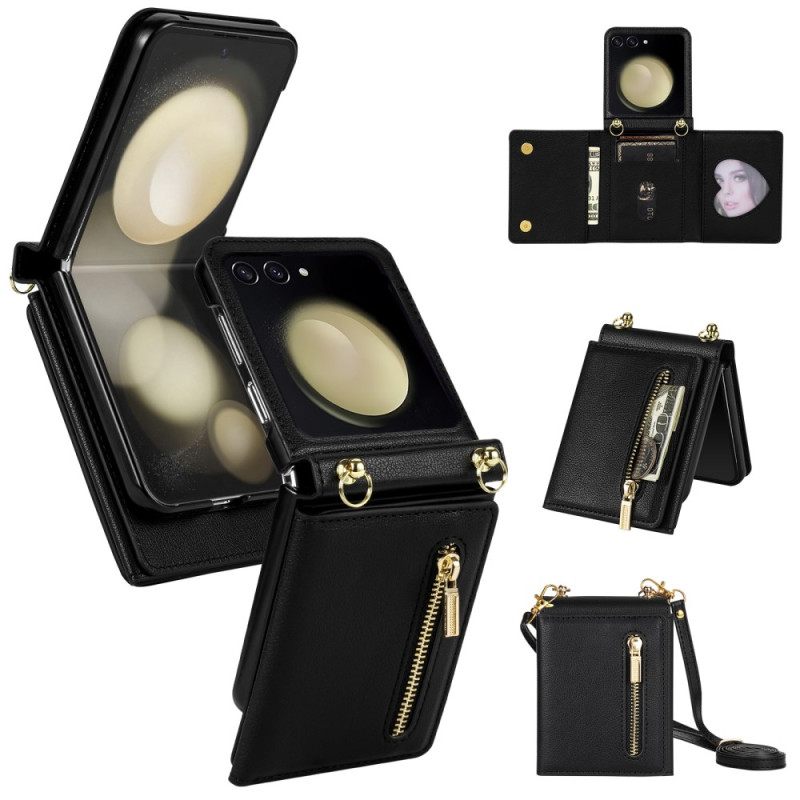 Δερματινη Θηκη Samsung Galaxy Z Flip 7 Πορτοφόλι Και Ιμάντας Ώμου Rfid Σιλικόνης