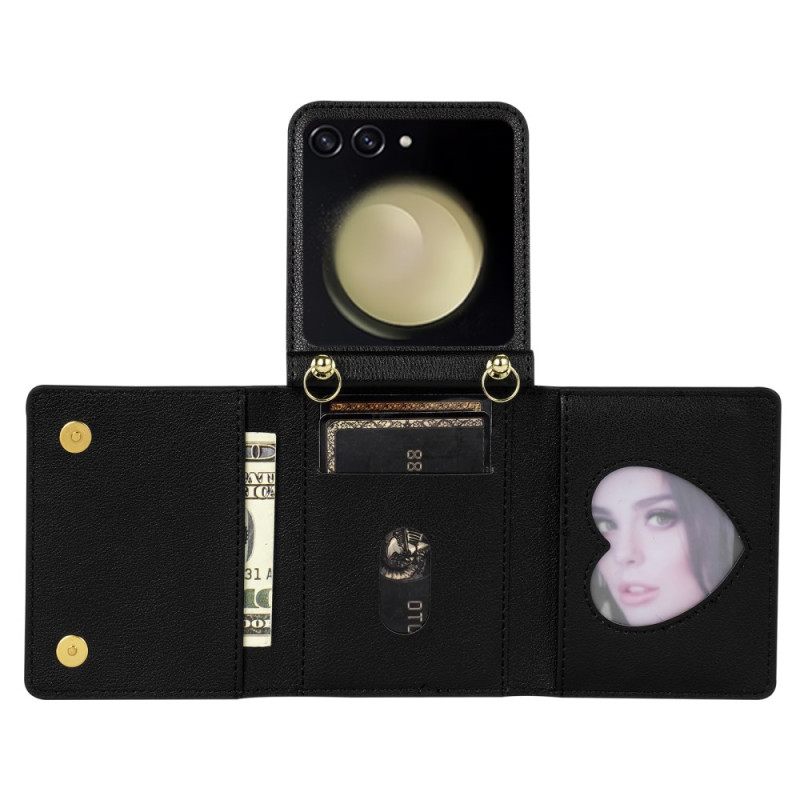 Δερματινη Θηκη Samsung Galaxy Z Flip 7 Πορτοφόλι Και Ιμάντας Ώμου Rfid Σιλικόνης