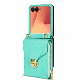 Δερματινη Θηκη Samsung Galaxy Z Flip 7 Πορτοφόλι Με Φερμουάρ Και Λουράκι Ώμου Σιλικόνης