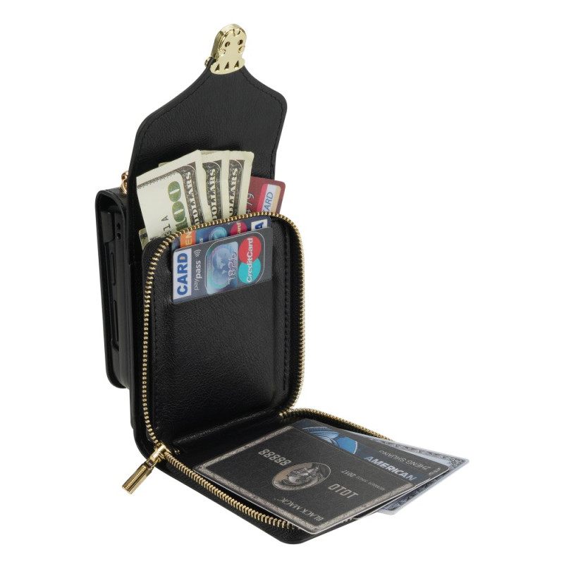 Δερματινη Θηκη Samsung Galaxy Z Flip 7 Πορτοφόλι Με Φερμουάρ Και Λουράκι Ώμου Σιλικόνης