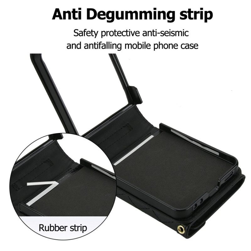 Κάλυμμα Samsung Galaxy Z Flip 7 Επενδυμένη Θήκη Καρτών Και Ιμάντας Ώμου