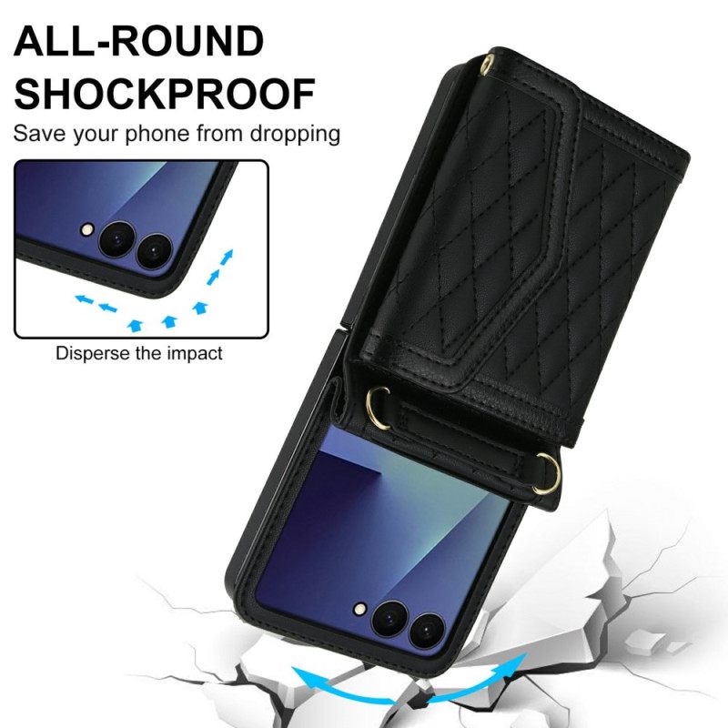 Κάλυμμα Samsung Galaxy Z Flip 7 Επενδυμένη Θήκη Καρτών Και Ιμάντας Ώμου