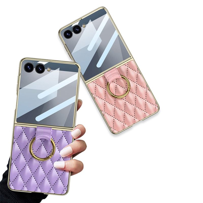 Κάλυμμα Samsung Galaxy Z Flip 7 Καπιτονέ Σχέδιο Με Θήκη Δαχτυλιδιού Σιλικόνης