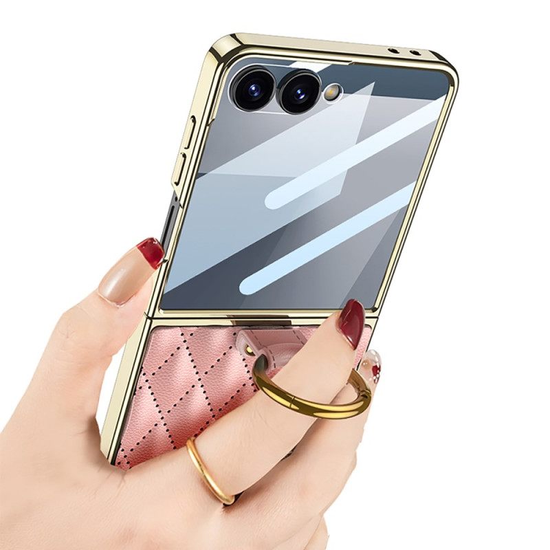 Κάλυμμα Samsung Galaxy Z Flip 7 Καπιτονέ Σχέδιο Με Θήκη Δαχτυλιδιού Σιλικόνης