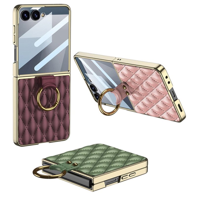 Κάλυμμα Samsung Galaxy Z Flip 7 Καπιτονέ Σχέδιο Με Θήκη Δαχτυλιδιού Σιλικόνης