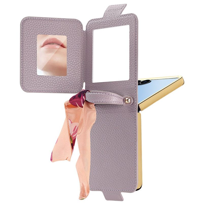 Κάλυμμα Samsung Galaxy Z Flip 7 Καθρέφτης Και Θήκη Καρτών Σιλικόνης